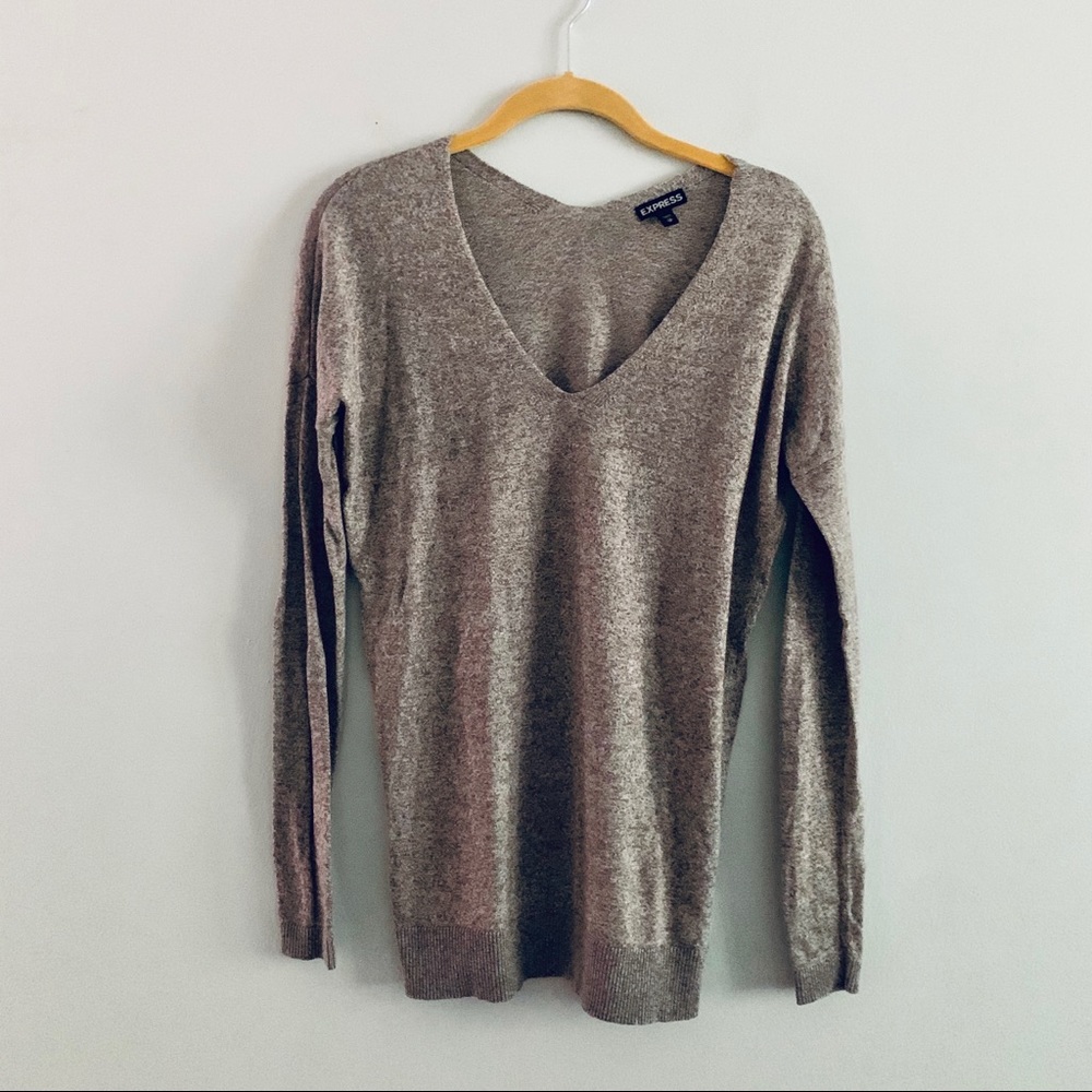 Express Brown Gray Vneck Pullover Sweater Sz XS